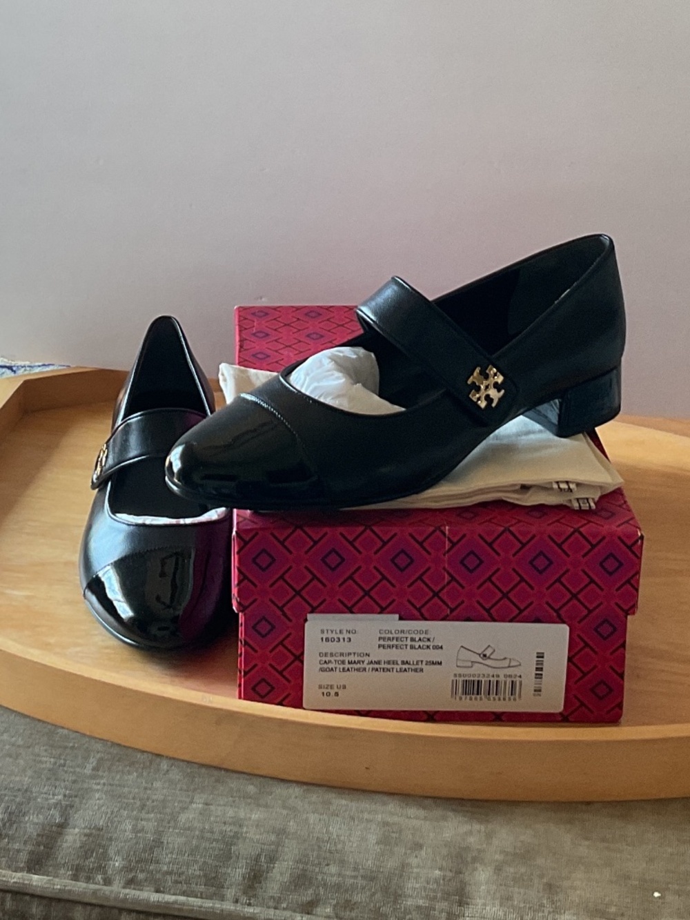Tory Burch Women's Cap Toe Mary Jane Pump Low Heel Leather Classic 10.5 Black